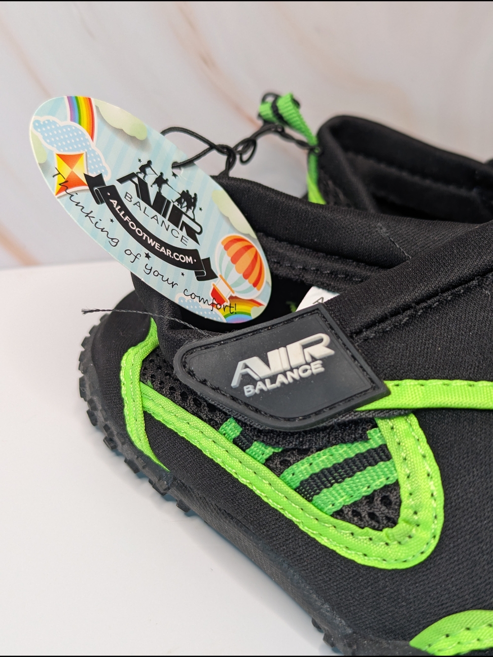 Air Balance Kids Black & Green Athletic Water Shoes